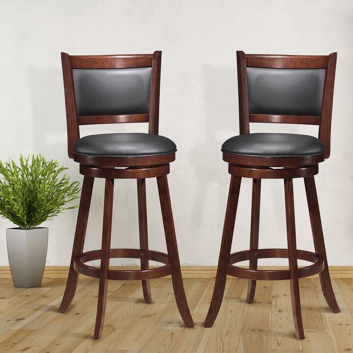 Set of 2 29 Inch Swivel Bar Height Stool Wood Dining Chair Barstool