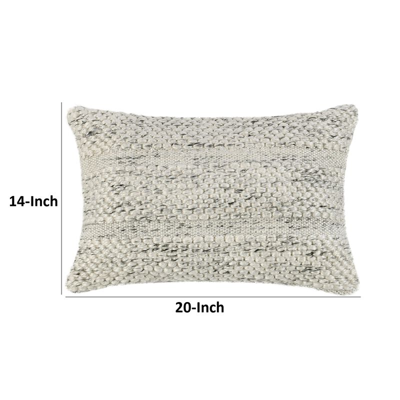 Dolu Lumbar Throw Pillow, Hand Woven Texture, 20 Inch Recycled, Ivory - Benzara