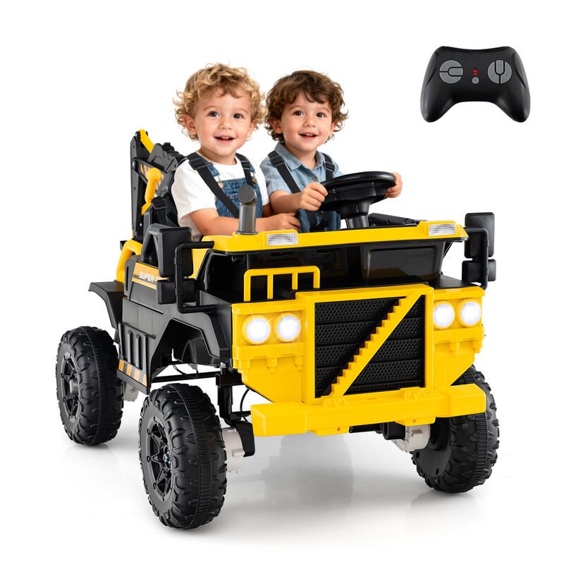 2 Seater 24V Electric Ride On Excavator with 4WD and Remote Control for Yard-Yellow image number 7