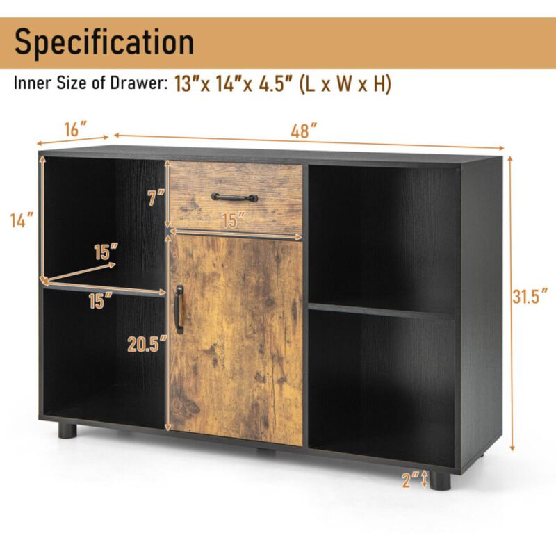 Hivvago 48 Inch Industrial Buffet Sideboard with 4 Open Cubbies