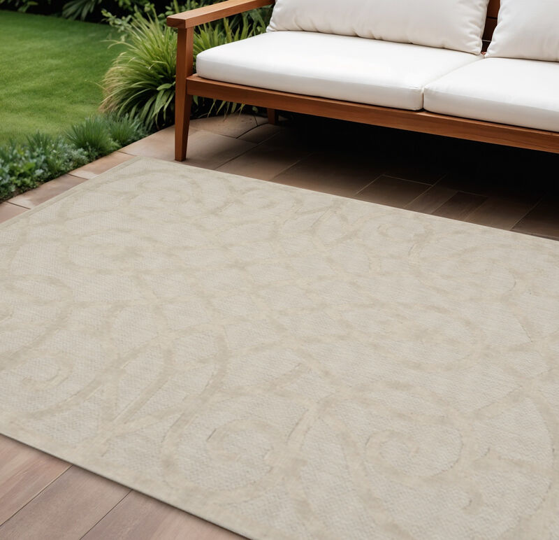 HomeRoots 7' X 10' Cream And Beige Trellis Indoor Outdoor Area Rug image number 1