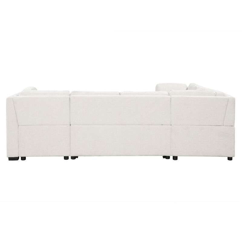 Merax U-shaped Sectional Sofa Pull Out Sofa Bed with 2 USB Ports image number 7