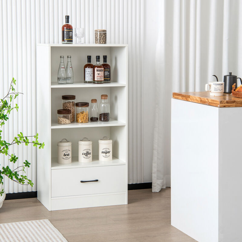 4 Tiers Wood Bookcase with Drawer