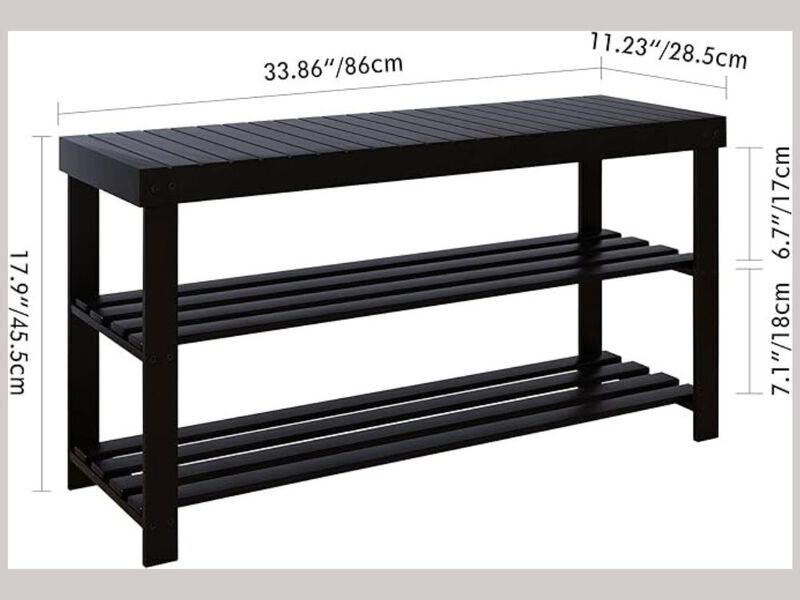 Entryway Bamboo Shoe Storage Bench 3 Tier Black Rack Organizer image number 2