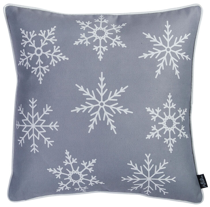 Homezia Set Of Four Silver Gray 18" Snowflakes Throw Pillow Covers