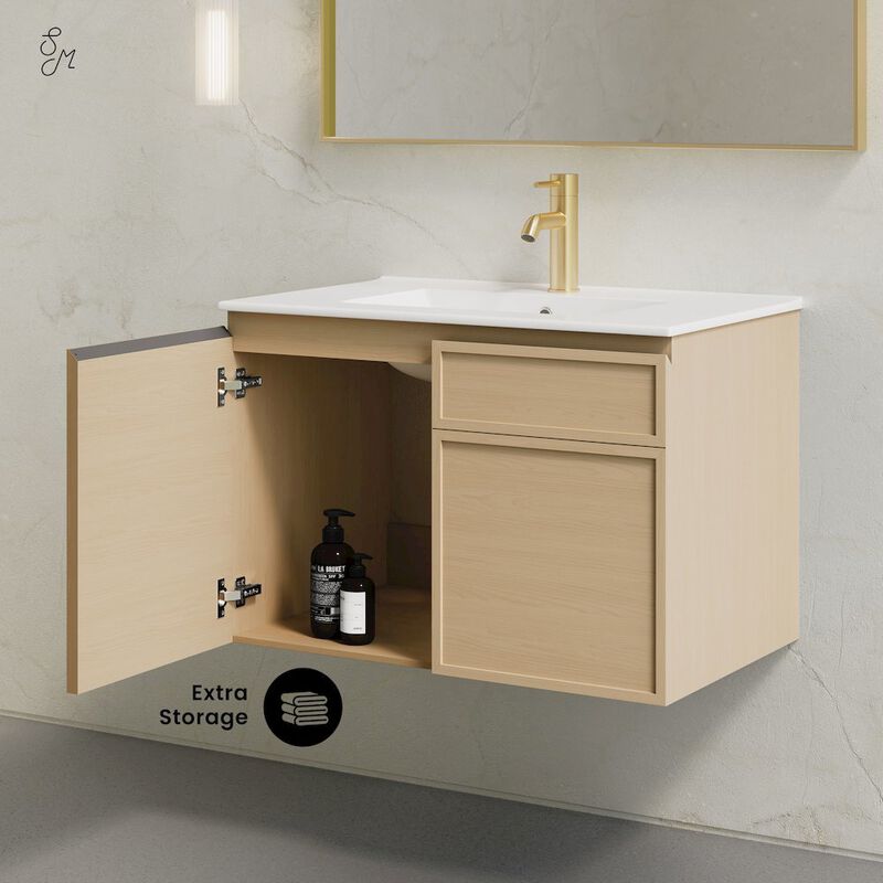 St. Tropez 30" Wall-Mounted Bathroom Vanity in Natural Oak with Sink Top image number 2