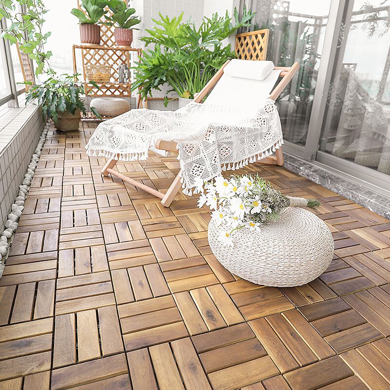 10 Pieces Acacia Wood  Interlocking Check Deck Tiles