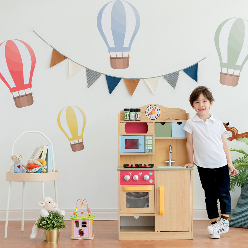 Little Chef Florence Classic Play Kitchen with 5 Kitchen Accessory Toys, Wood Grain image number 7