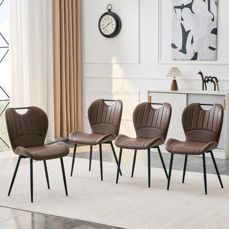Whisen Set of 4 Upholstered Dining Chairs with Metal Handle, Fabric & Metal Frame, Ergonomic Accent Chairs for Dining Room, Living Room, Office image number 2