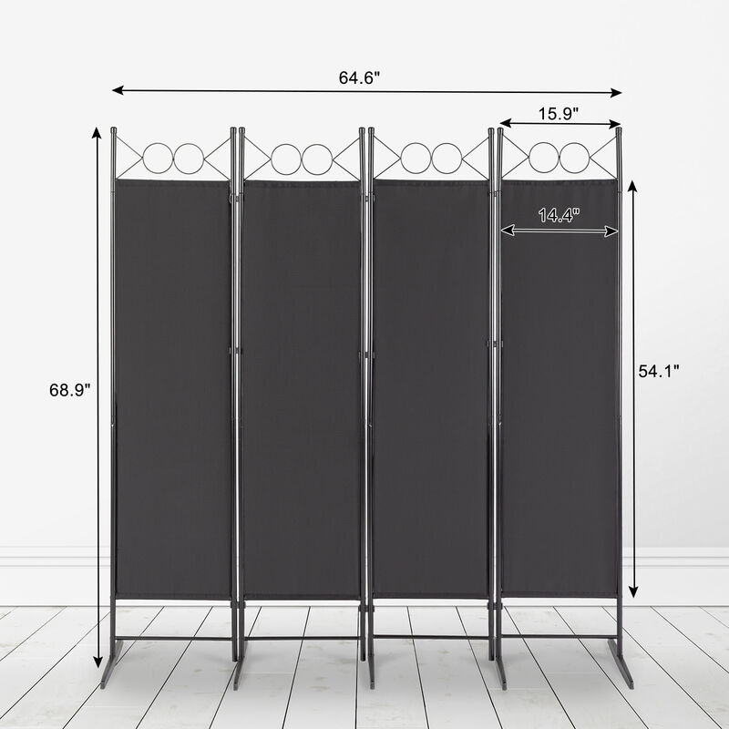 4-Panel Foldable Screen Cloth Feet Frame with Decorative Shape for Privacy and Room Division
