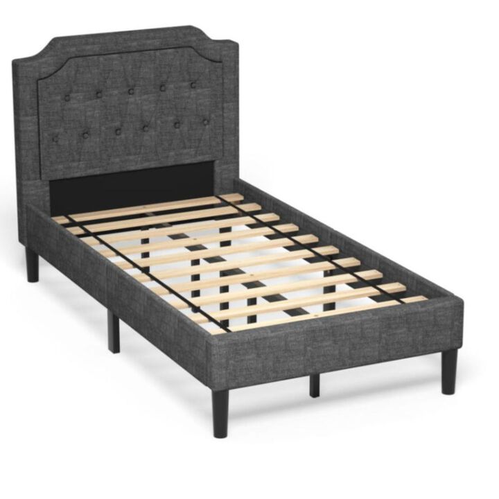 Hivvago Linen Twin Upholstered Platform Bed with Frame Headboard Mattress Foundation