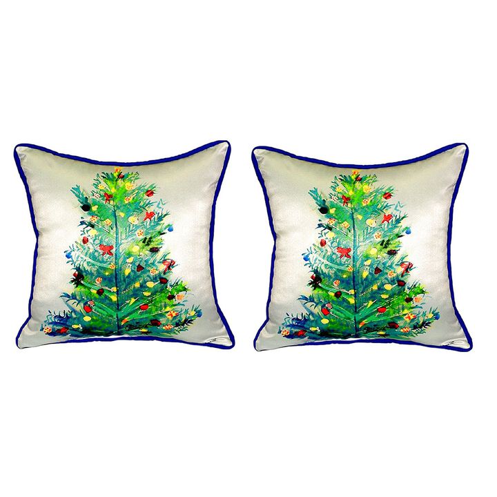 Pair Of Betsy Drake Christmas Tree Small Outdoor Indoor Pillows 12 In X 12 In