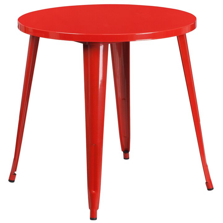 Flash Furniture Jeffrey Commercial Grade 30" Round Red Metal Indoor-Outdoor Table