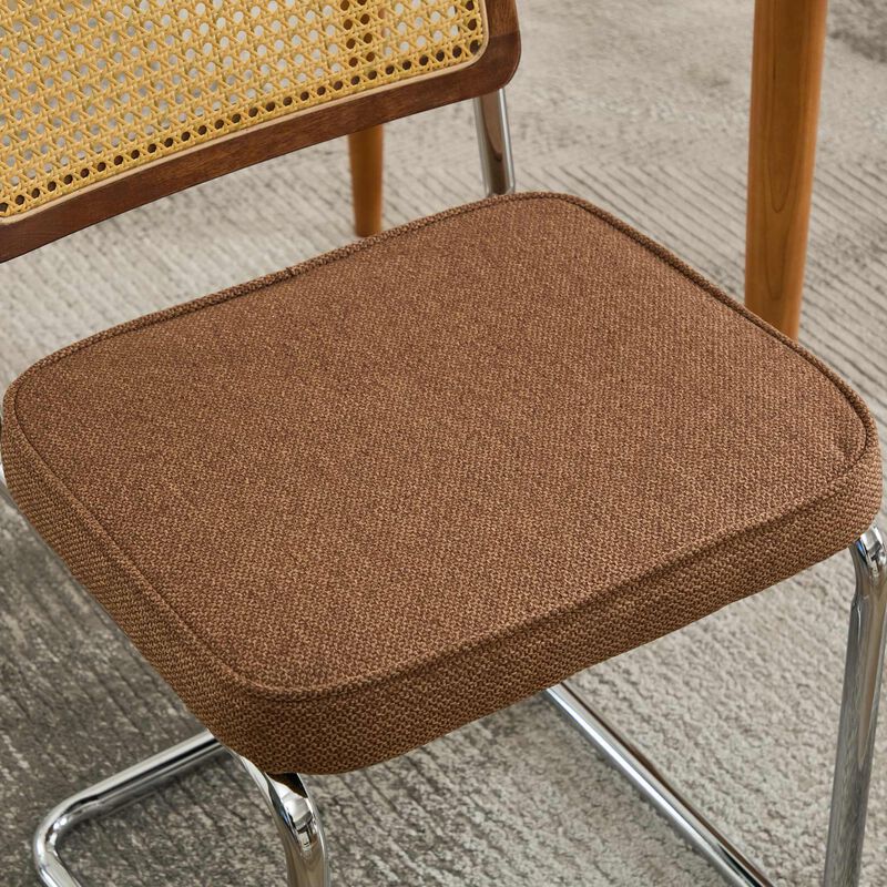 Whisen 2-Piece Mid Century Dining Chairs, Linen Upholstered with Cane Back & Chrome Base, Cantilever Design for Kitchen image number 7