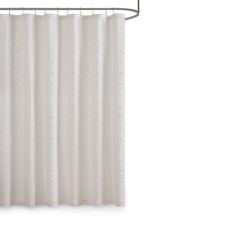 Gracie Mills Mikel Cotton Yarn Dyed Jacquard Pom Pom Shower Curtain