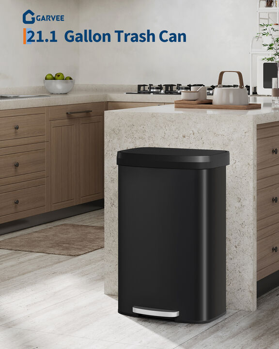 Large 80L/21 Gallon Stainless Steel Step Trash Can, Soft Close Lid, Spacious Durable Rectangular Waste Bin for Kitchen Bathroom Office