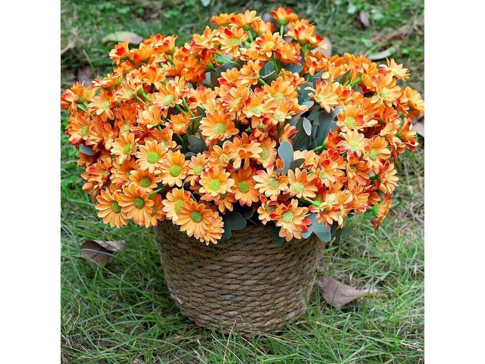 24 Bundle Orange Artificial Daisy Flowers UV Resistant Outdoor Garden Porch
