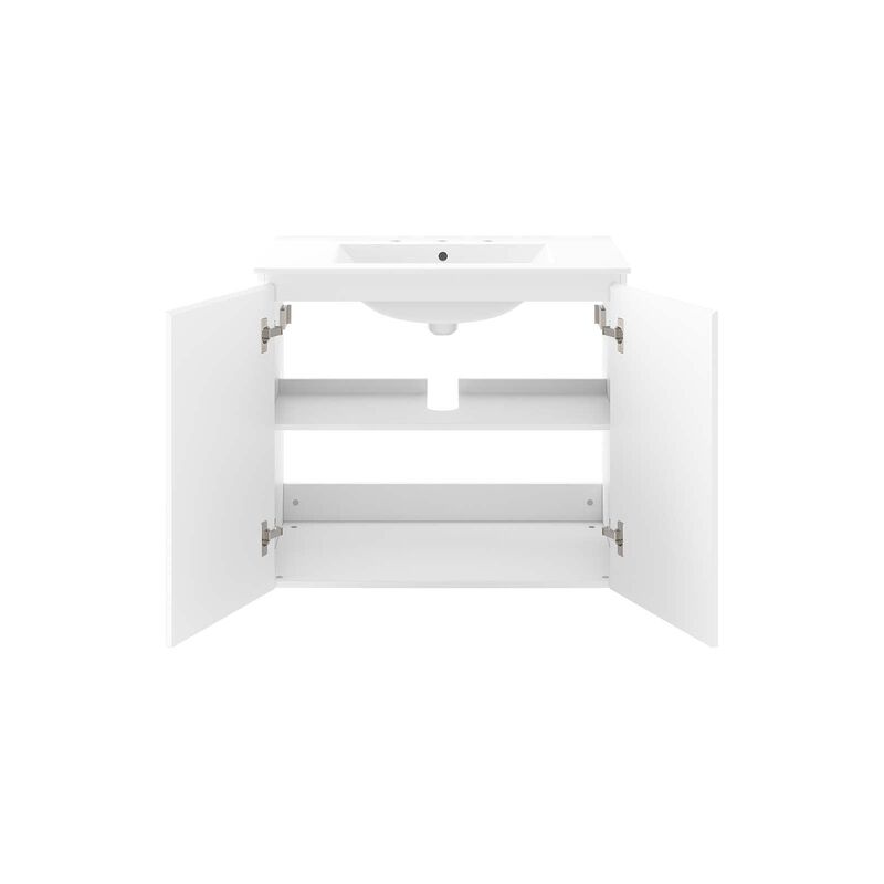 Modway Bryn 30" Modern Wood/Ceramic Wall-Mount Bathroom Vanity in White image number 3