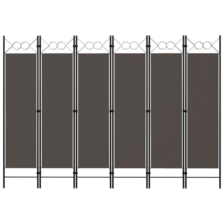 Dina 6 Panel Folding Room Divider Screen, Dark Gray, Black, 95 Inch