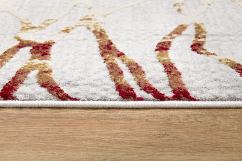 Rug Branch Lunara Contemporary Abstract Grey Red Indoor Doormat Rug