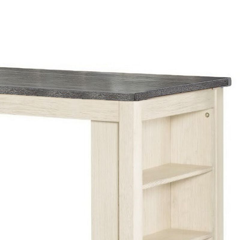 Joss 60 Inch Cottage Counter Height Table, 2 Tone Wood, Gray Top Cream Base-Benzara