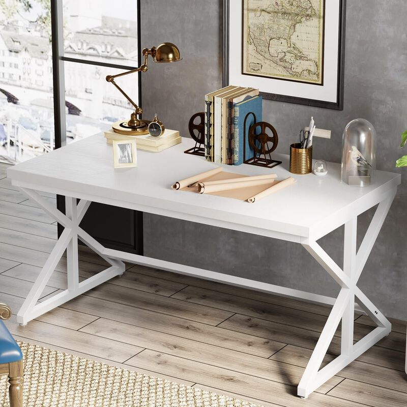 Top True Wood Computer Desk, Modern Writing Desk with Metal Frame for Home Office image number 3