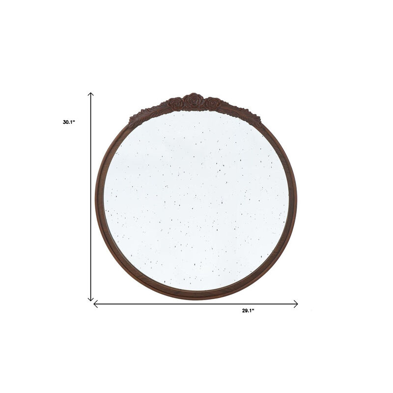 HomeRoots 30" Brown Crowned Top Antiqued Glass Framed Accent Mirror image number 4