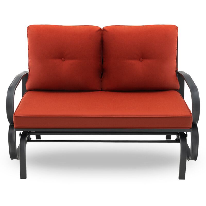 Patio 2-Person Glider Bench Rocking Loveseat with Cushioned Armrest