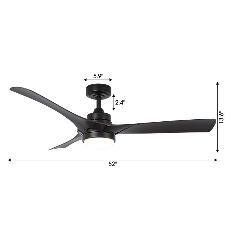 52 in. Black Reversible 6-Speed Dimmable Ceiling Fan with Light and Remote