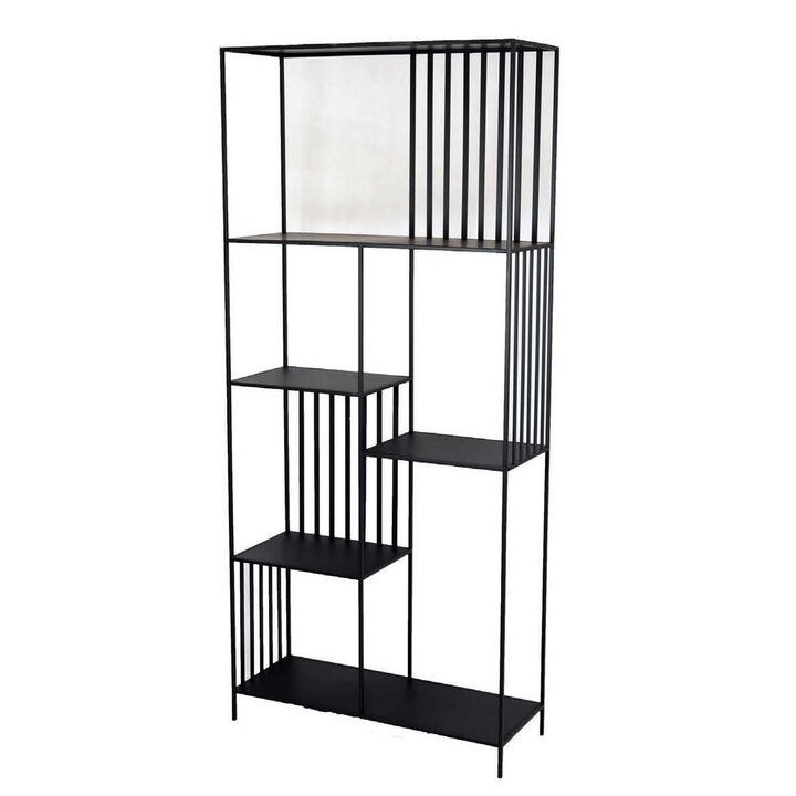 Tandum Plant Display Stand, Black Metal 6 Shelves, Modern 71 Inch - Benzara