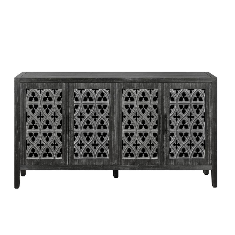 Clihome Hollow Four Door Antique Cabinet, American Country Style, Suitable for Living Room, TV Cabinet, Kitchen image number 0