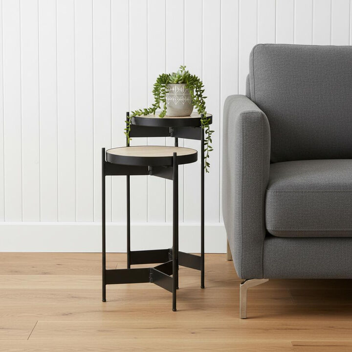 HomeRoots Set of Two Brown And Black Marble And Metal Nested Tables