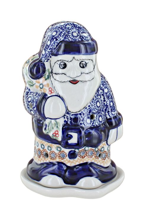 Blue Rose Polish Pottery Dots Santa Luminary