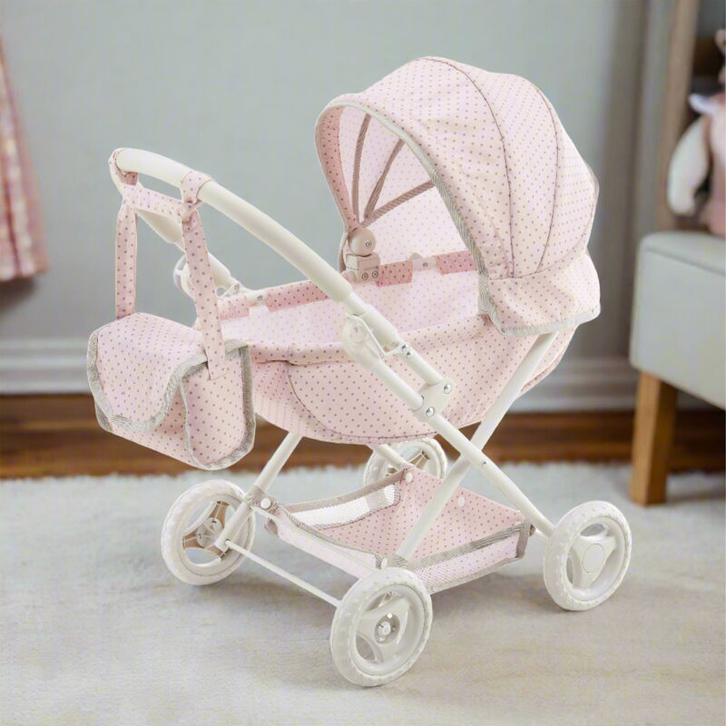 Olivia's Little World Polka Dot Princess Baby Doll Pram Stroller, Pink image number 1