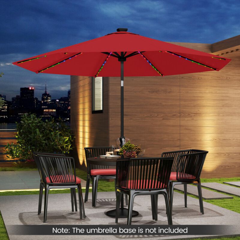 colored patio umbrella lights Galtech 986 - 11 FT Auto Tilt W/ L.E.D. Patio Premium Double Head Outdoor Umbrella is made from sturdy steel poles and 100% premium polyester fibre weaxty W Wisteria B 15