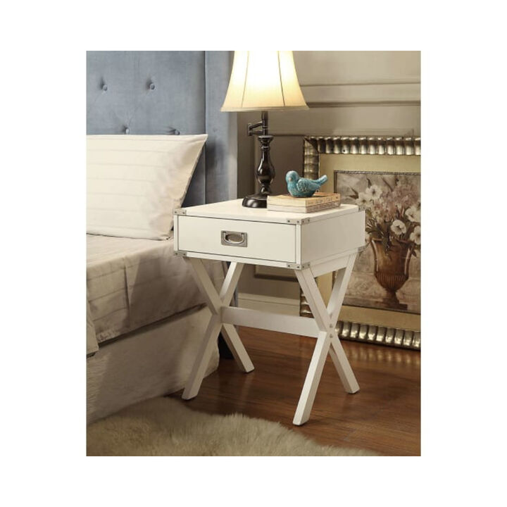 Farmhouse X-Design End Table &ndash; Solid Wood Side Table with Open Storage