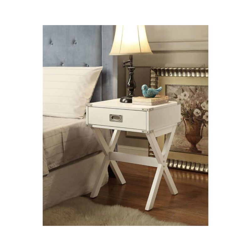 Farmhouse X-Design End Table &ndash; Solid Wood Side Table with Open Storage