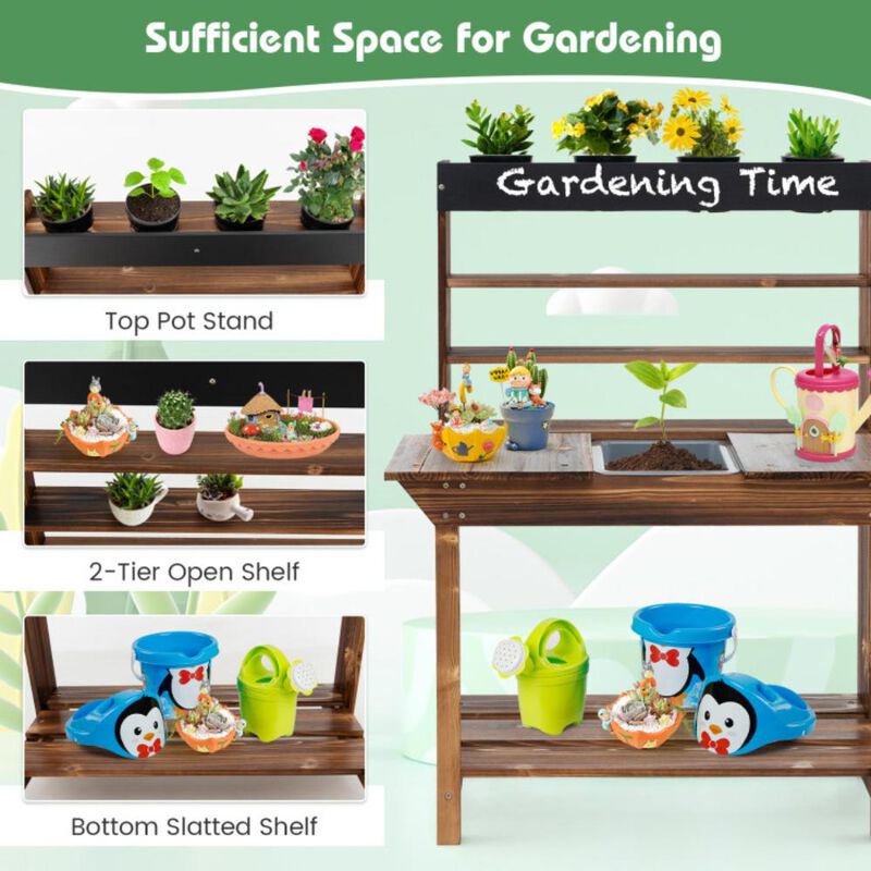 Hivvago Wooden Potting Bench Table Outdoor Mud Kitchen with Solid Fir Wood Frame