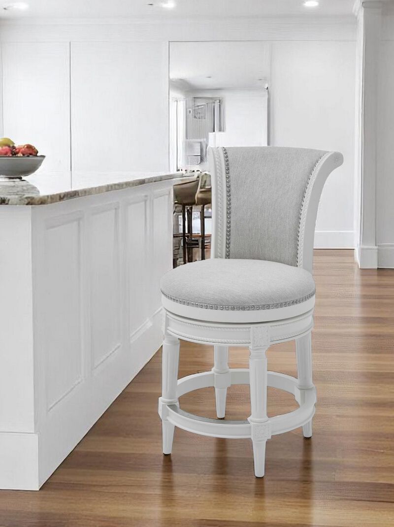 Hivvago 39 Inch Light Gray and White Fabric Counter Height Swivel Bar Chair