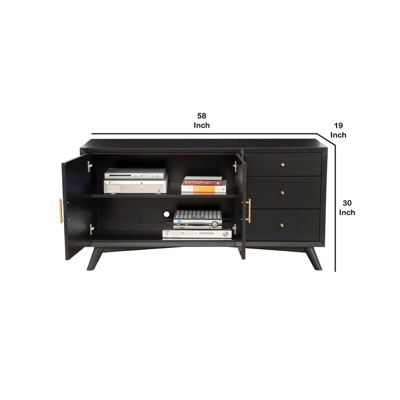 Sideboard with 3 Drawers and 2 Doors, Black - Benzara