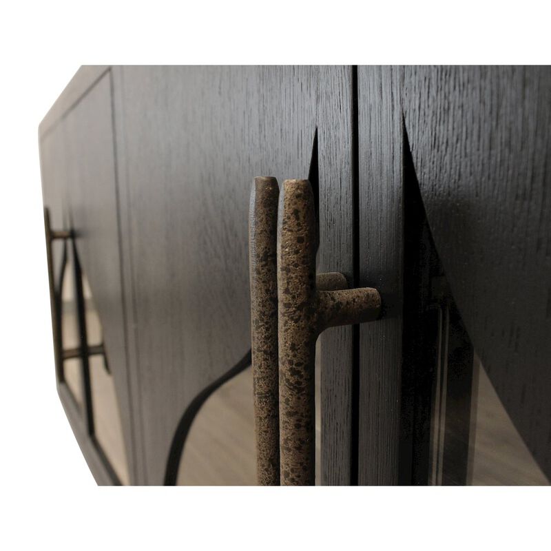 Alex Hamilton Kate 4-Door Sideboard with Solid Wood, Oak, Iron Handles, Dark Brown Finish