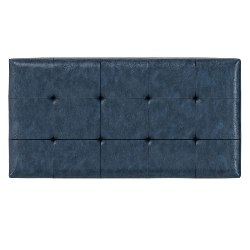 Cosmopolitan 34 inch Wide Contemporary Rectangle Storage Ottoman in Denim Blue Vegan Faux Leather, Assembled image number 5