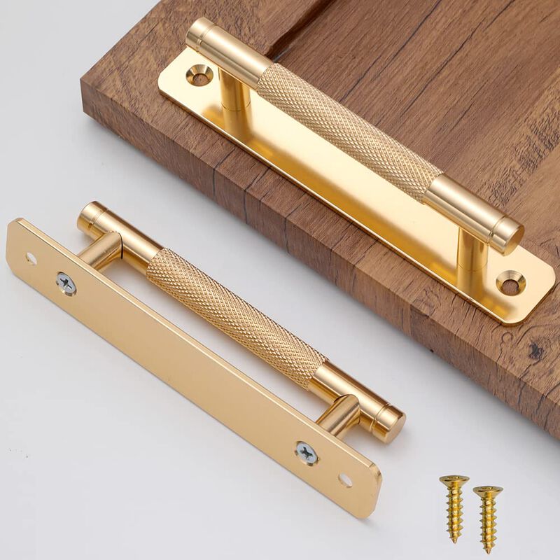 Westablize 12 Pack 5 Inch 128 mm Gold Barrel Knurled Cabinet Handles with Base Plate Aluminum Cabinet Pulls for Drawer Sliding D