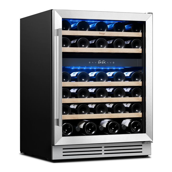 24 inch Dual-Zone Wine Cooler, 52-Bottle Capacity, 40-65&deg;F Glass Door, Built-in, for Home, Bar or Office