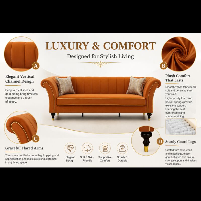 Nixbix Velvet 3‑Seater Chesterfield Sofa image number 2