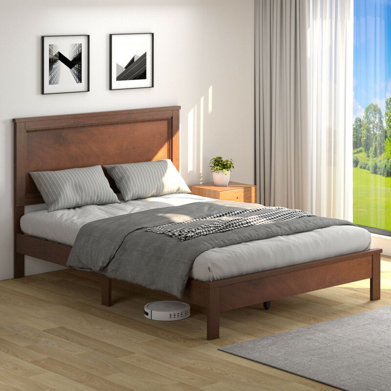 Platform Bed Frame with Slats and High Headboard for Bedroom Setup