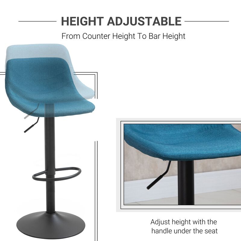 Blue Kitchen Perches: Set of 2 Adjustable Swivel Padded Bar Stools