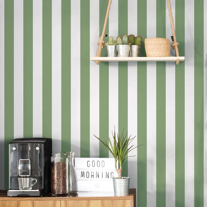 Smart Stripes 3 Awning Stripe Green and White Wallpaper G45401