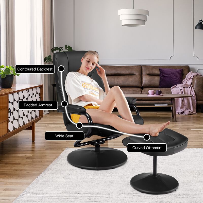 360&deg; PVC Leather Swivel Recliner Chair with Ottoman image number 2