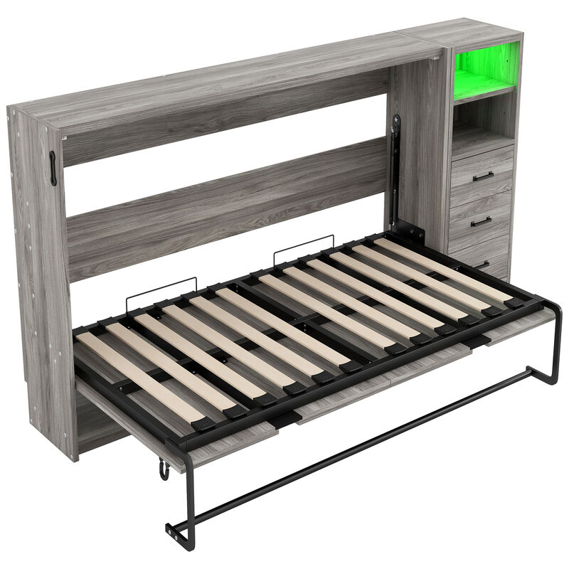 Merax Bed with Drawers and LED Light, can be Folded into a Cabinet